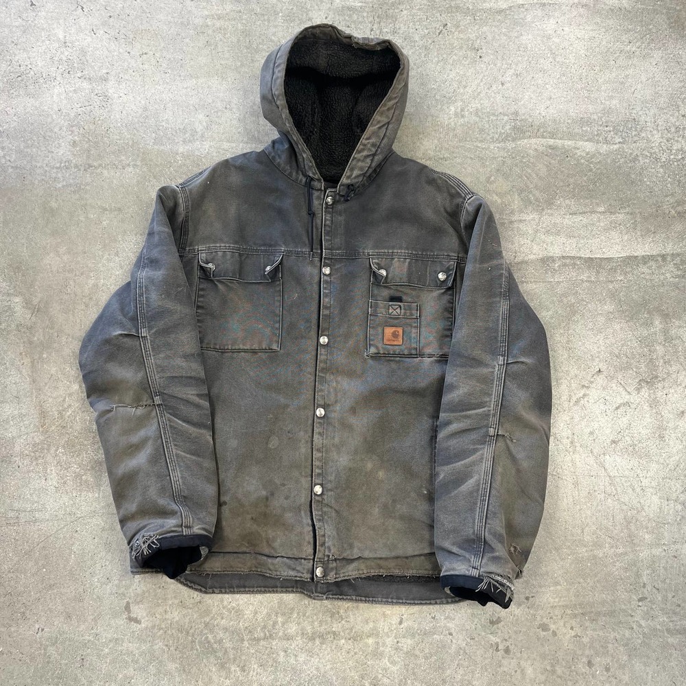 Vintage Y2K Carhartt Sherpa Hooded Jacket J284 BLK XL